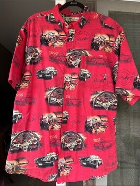 Joe Marlin Red 1958 Corvette Chevy Design Vintage Car Button Down XXL